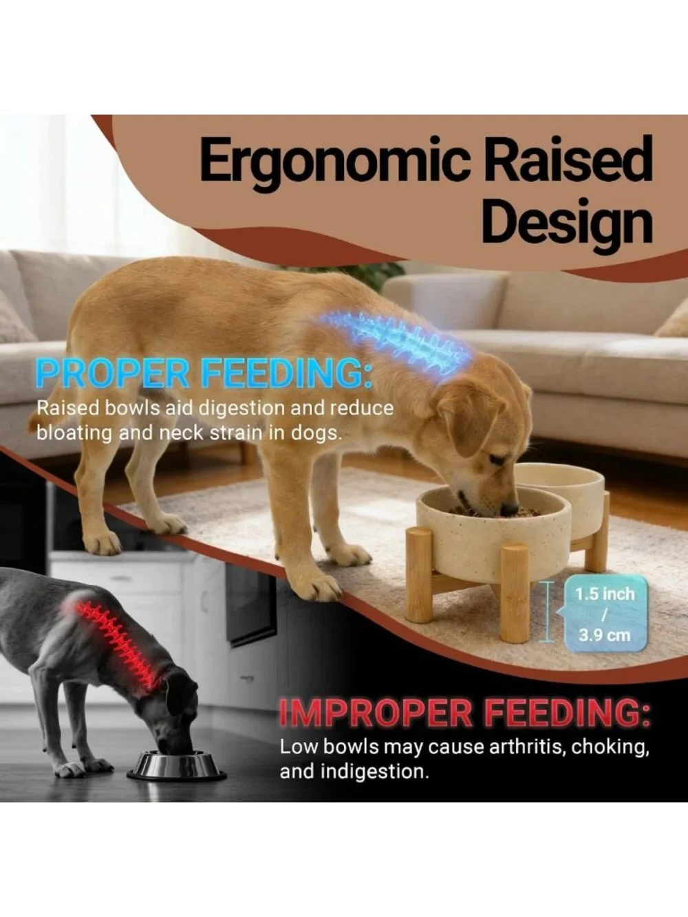 Elevated Ceramic Dog & Cat Bowls with Bamboo Stand - 27oz Pet Feeding Station